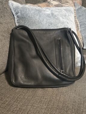Tignanello Soft Black Leather Shoulder Bag